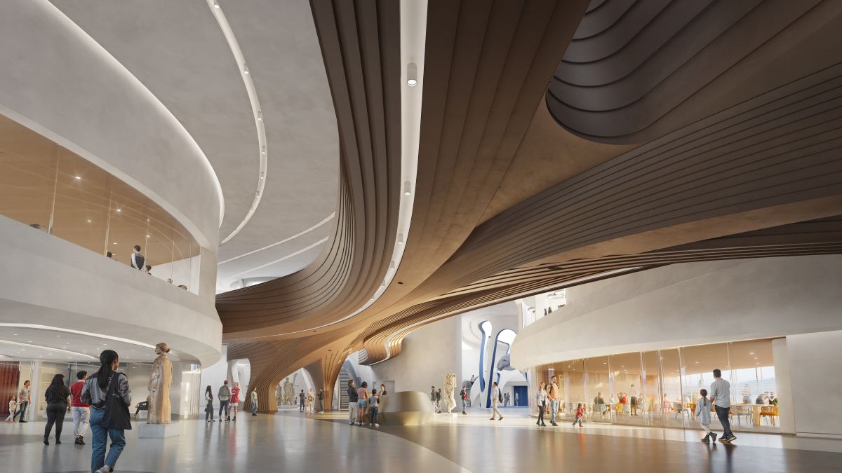 Interno del Centro della Cultura Mediterranea di Reggio Calabria progettato da Zaha Hadid