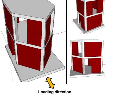 Test dinamico di un edificio a 2 piani su tavola vibrante