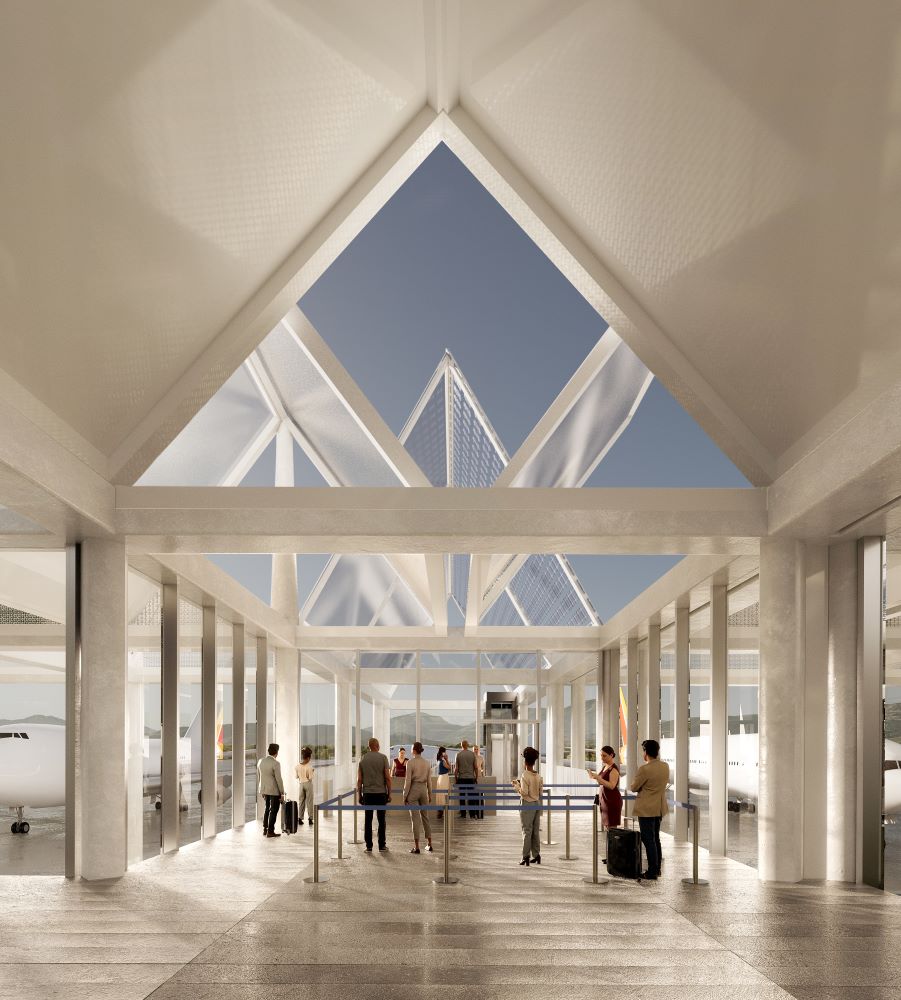 L’interno del terminal del nuovo aeroporto di Salerno Costa d’Amalfi 