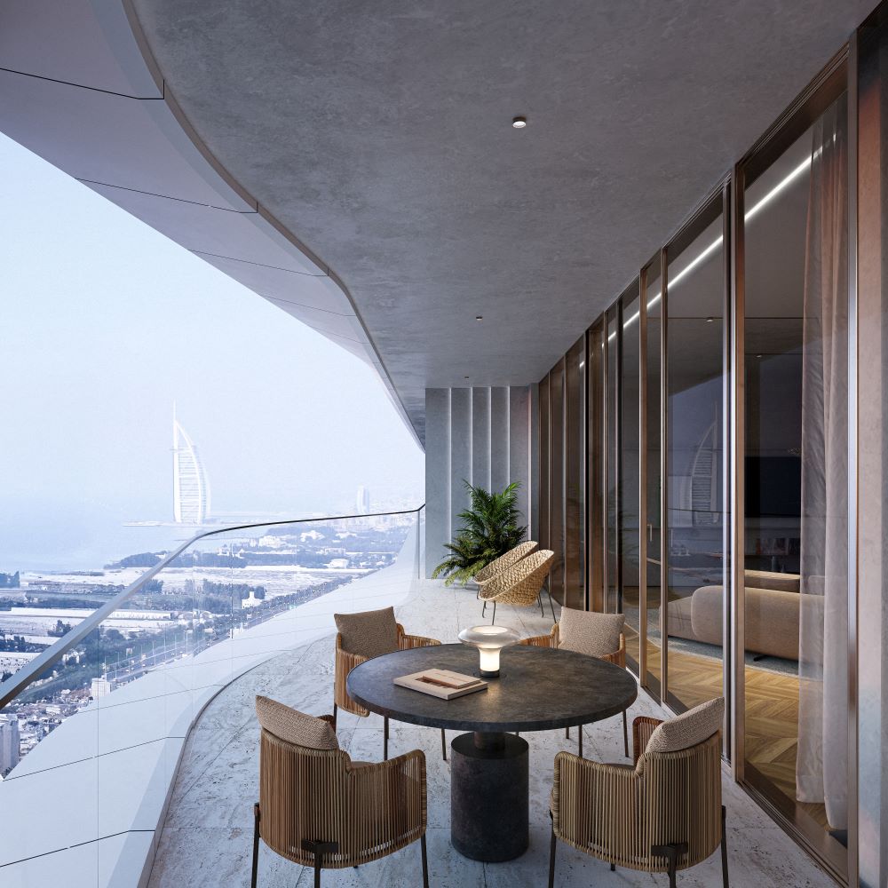 Tutti gli appartamenti dell'Iconic Tower a Dubai sono dotati di terrazze