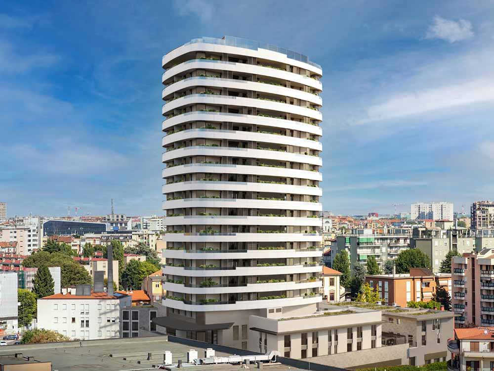 Rendering Torre Seta edificio che sorgerà a Milano al posto della Torre del Moro distrutta da un incendio