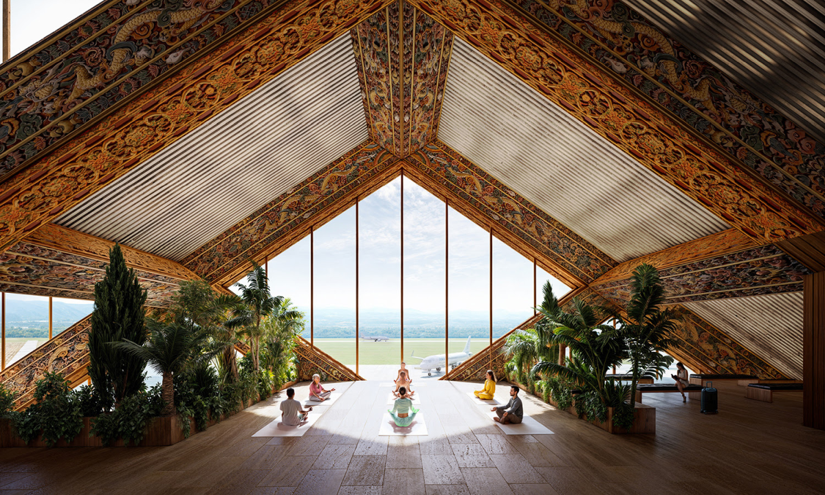 Nell'aeroporto di Gelephu in Bhutab, progettato dallo studio di architettura Bjarke Ingels Bjarke ci saranno spazi per fare yoga