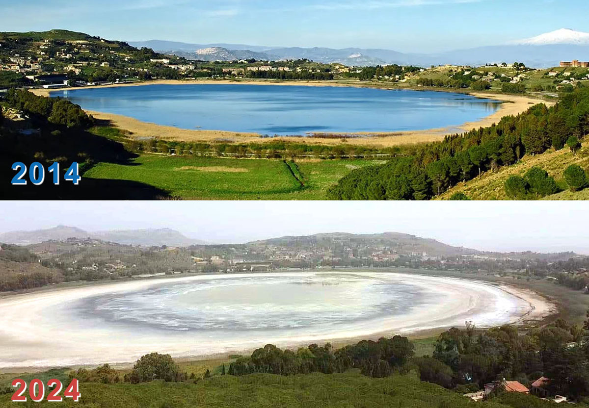 Il lago di Pegusa in Sicilia è ormai ridotto ad una pozzanghera