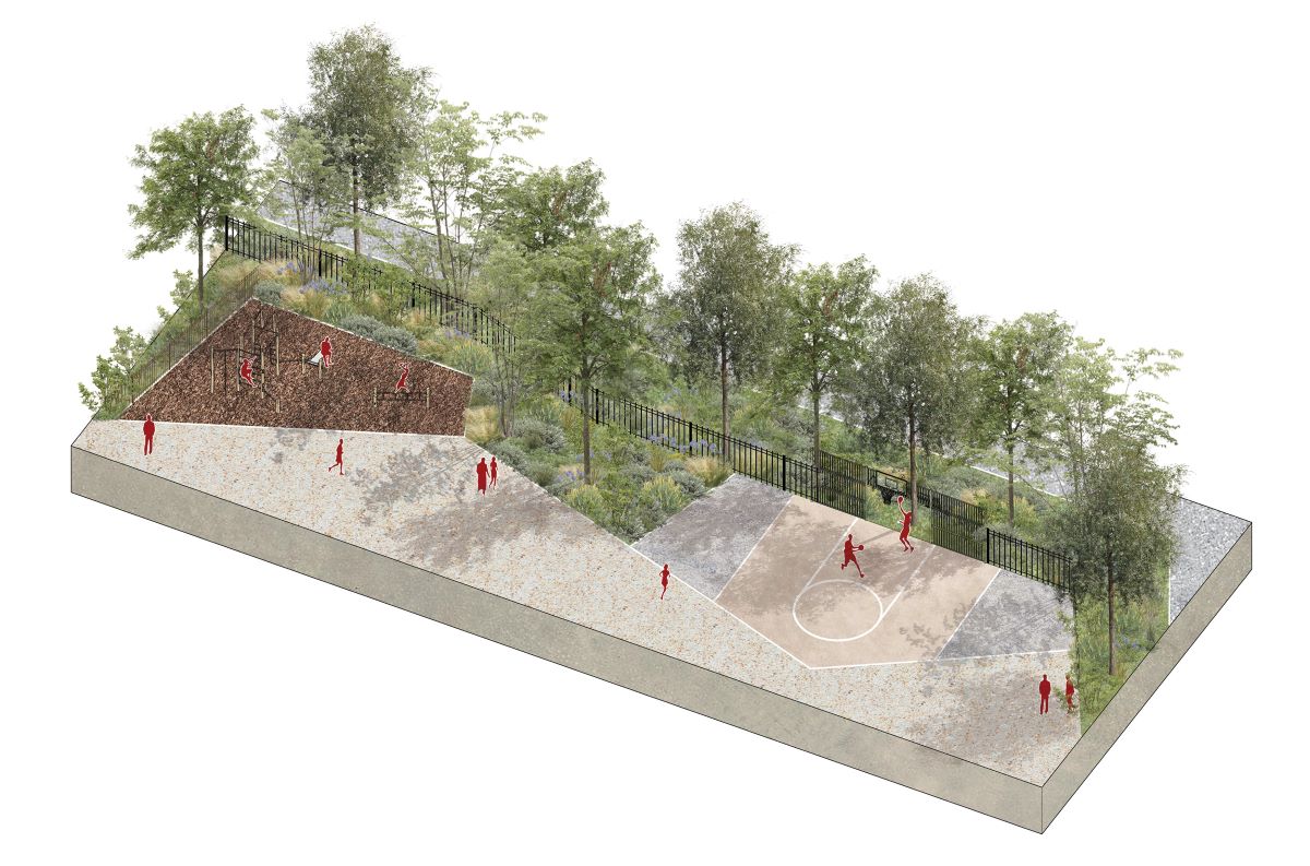 Rendering area attrezzata per lo sport outdoor al Parco Barrella di Milano