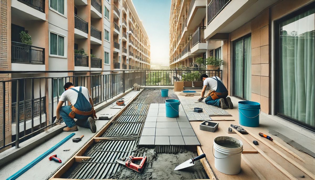 Il rifacimento della pavimentazione del balcone