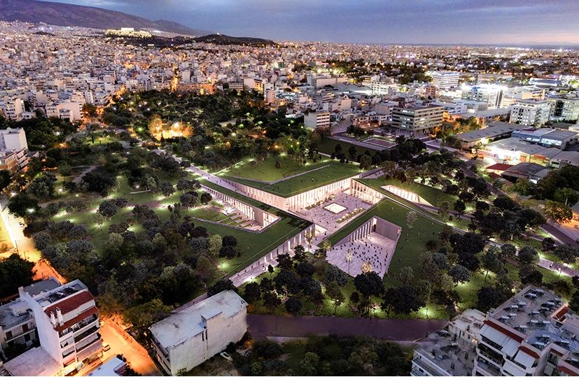 Vista notturna del nuovo Museo verde di Atene